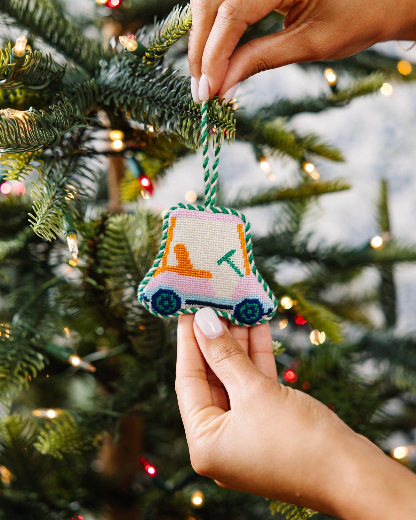 Golf Cart Needlepoint Ornament