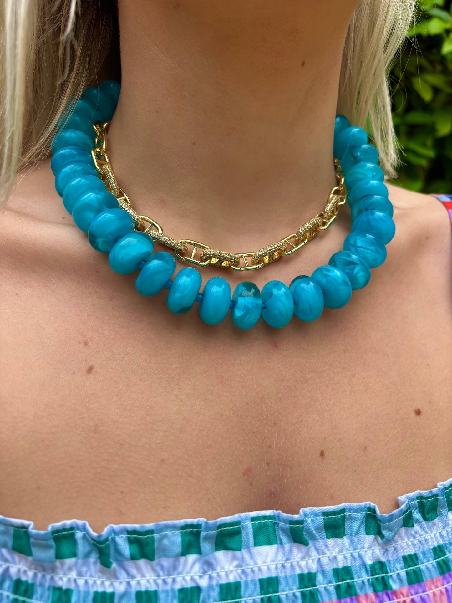 Bailey Chunky Beaded Necklace- Turquoise