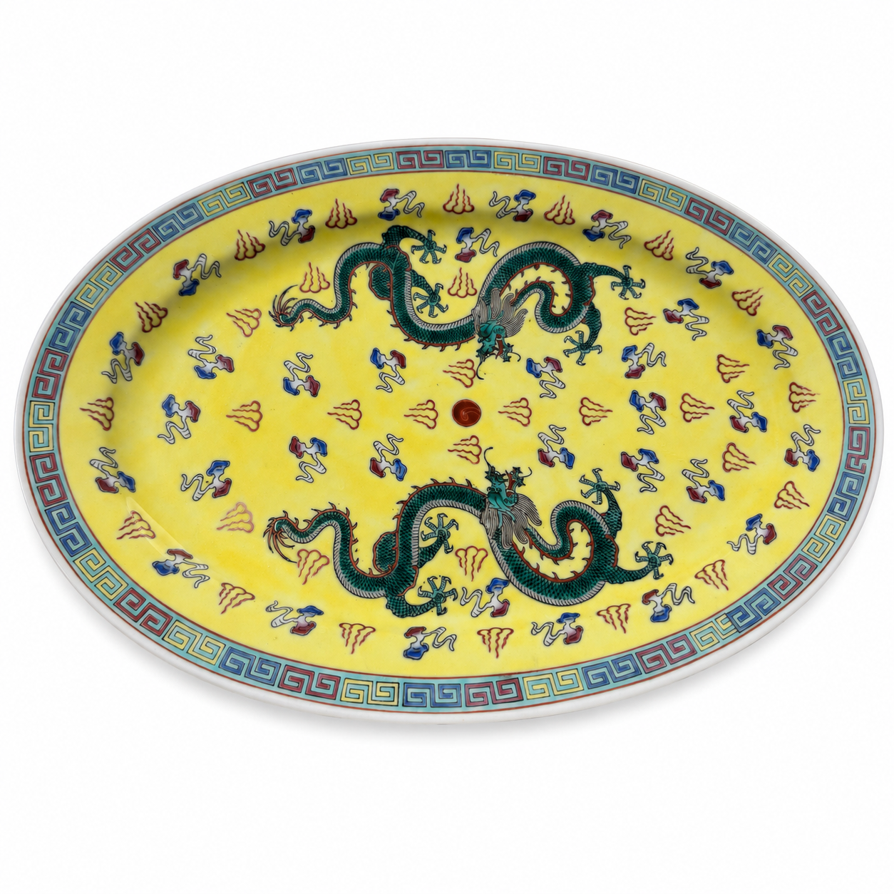 Vintage Chinese Yellow Dragon Platter