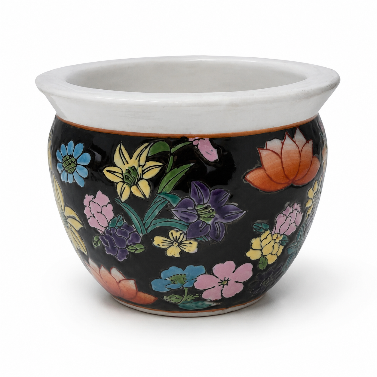 Vintage Famille Noire–Style Floral Cachepot