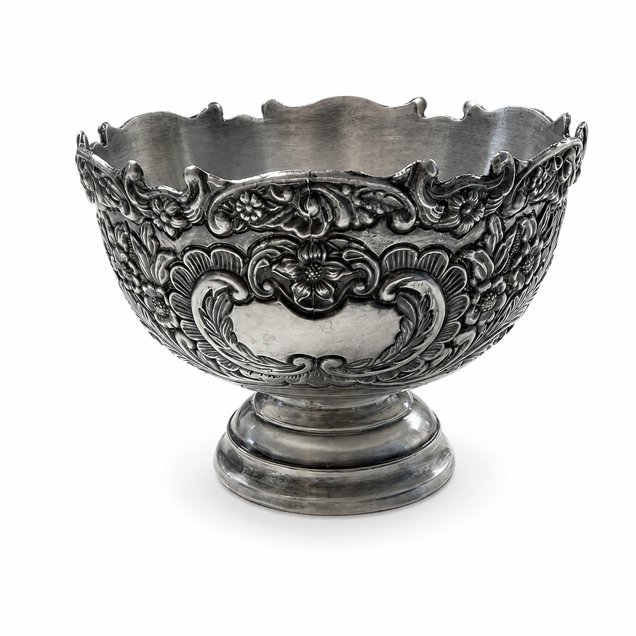 Vintage Ornate Silver-Tone Pedestal Bowl