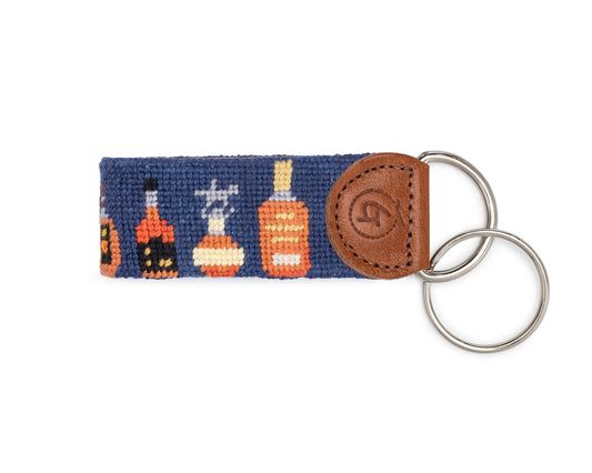 Bourbon Bottles Needlepoint Keychain