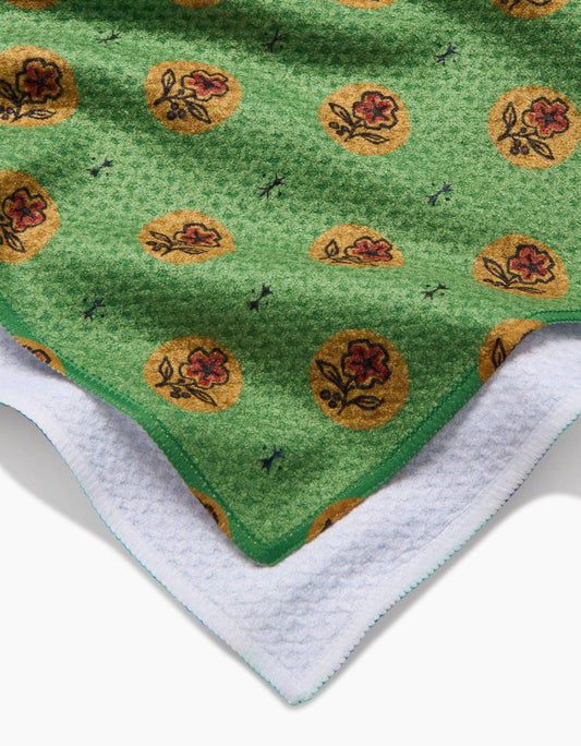 Geometry - Artisanal Floral Green Tea Towel