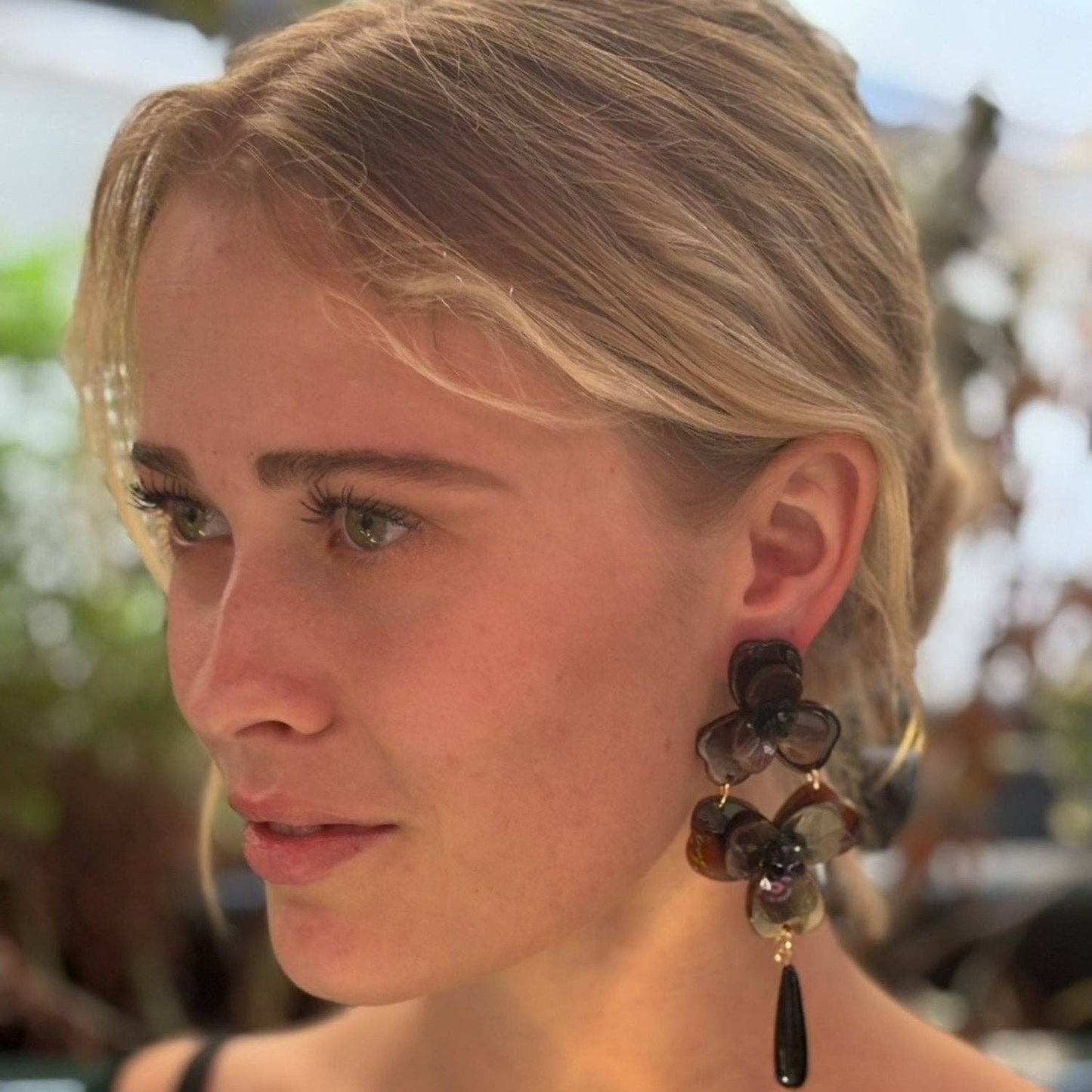 Beth Tortoise Double Floral Drop Earrings