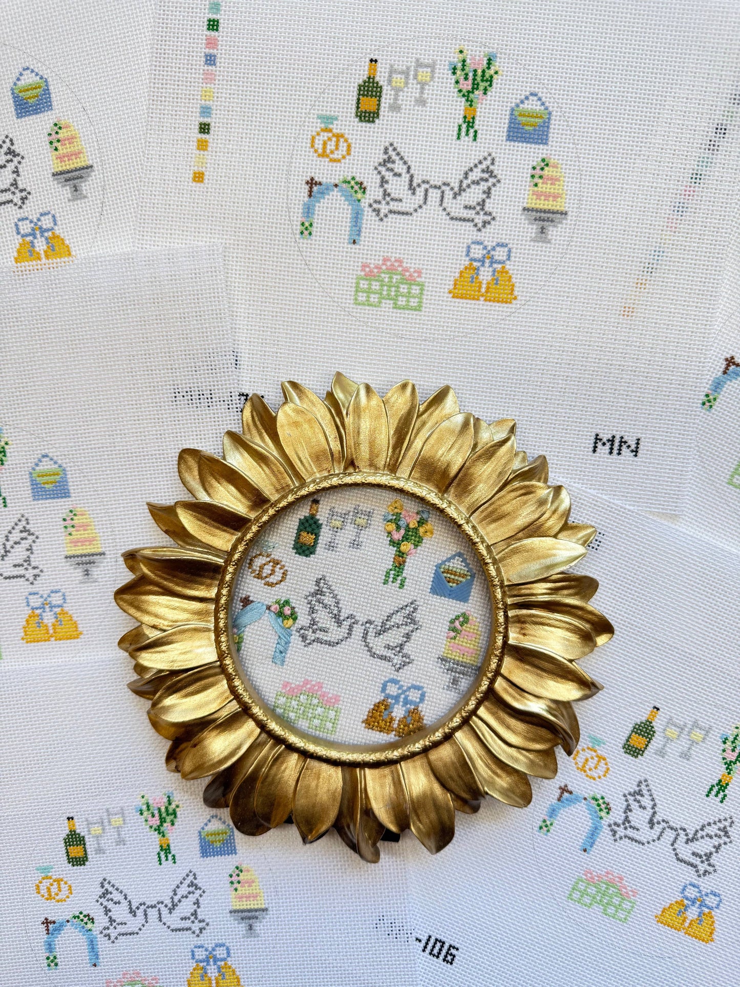 Kissing Doves & Wedding Motifs needlepoint canvas