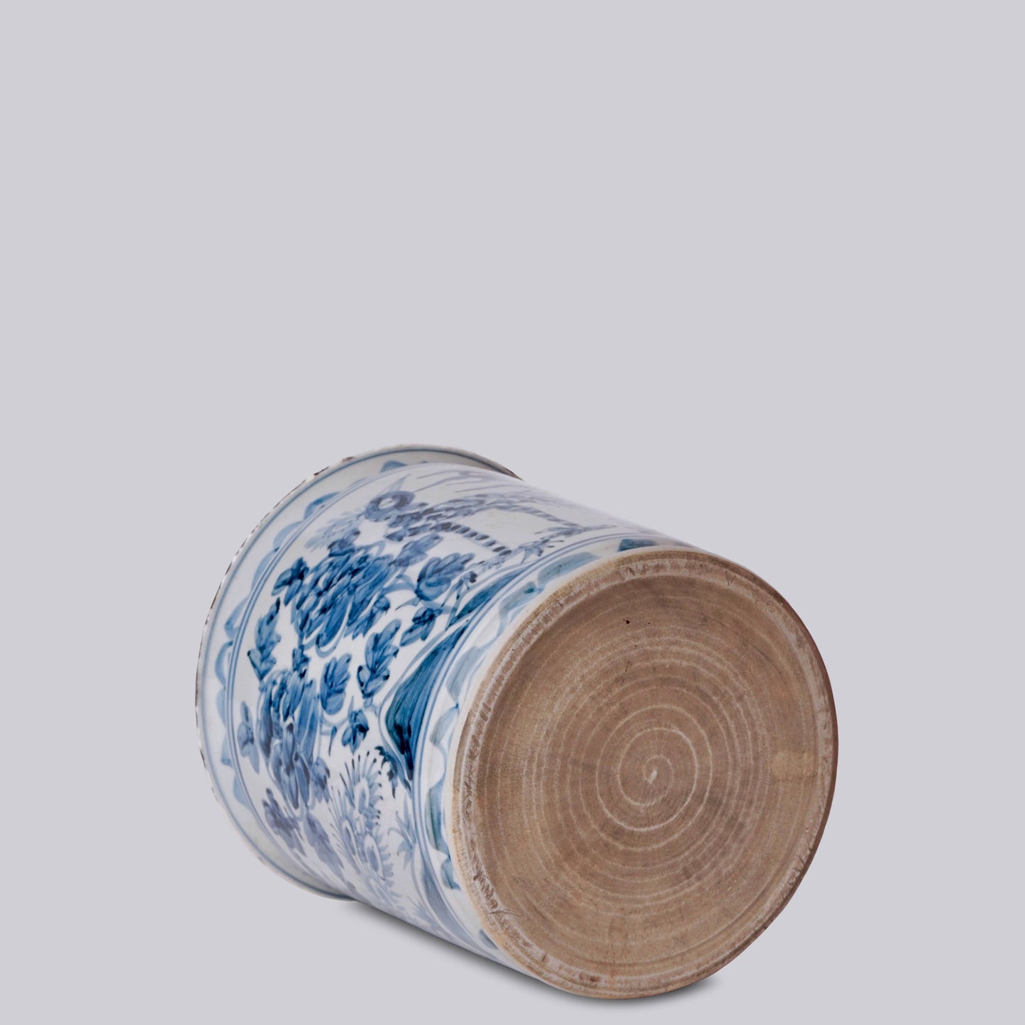 Rustic Peacock Blue and White Porcelain Cachepot