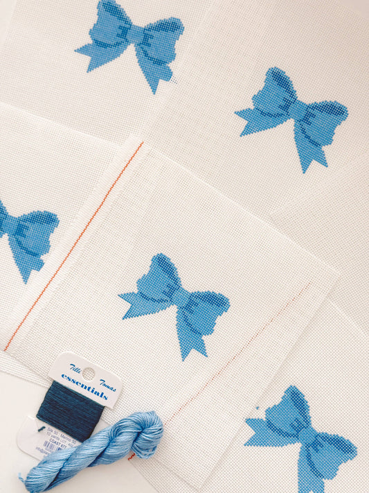 Blue Bow Coquette Needlepoint Canvas, 18 Mesh, 2"x3”