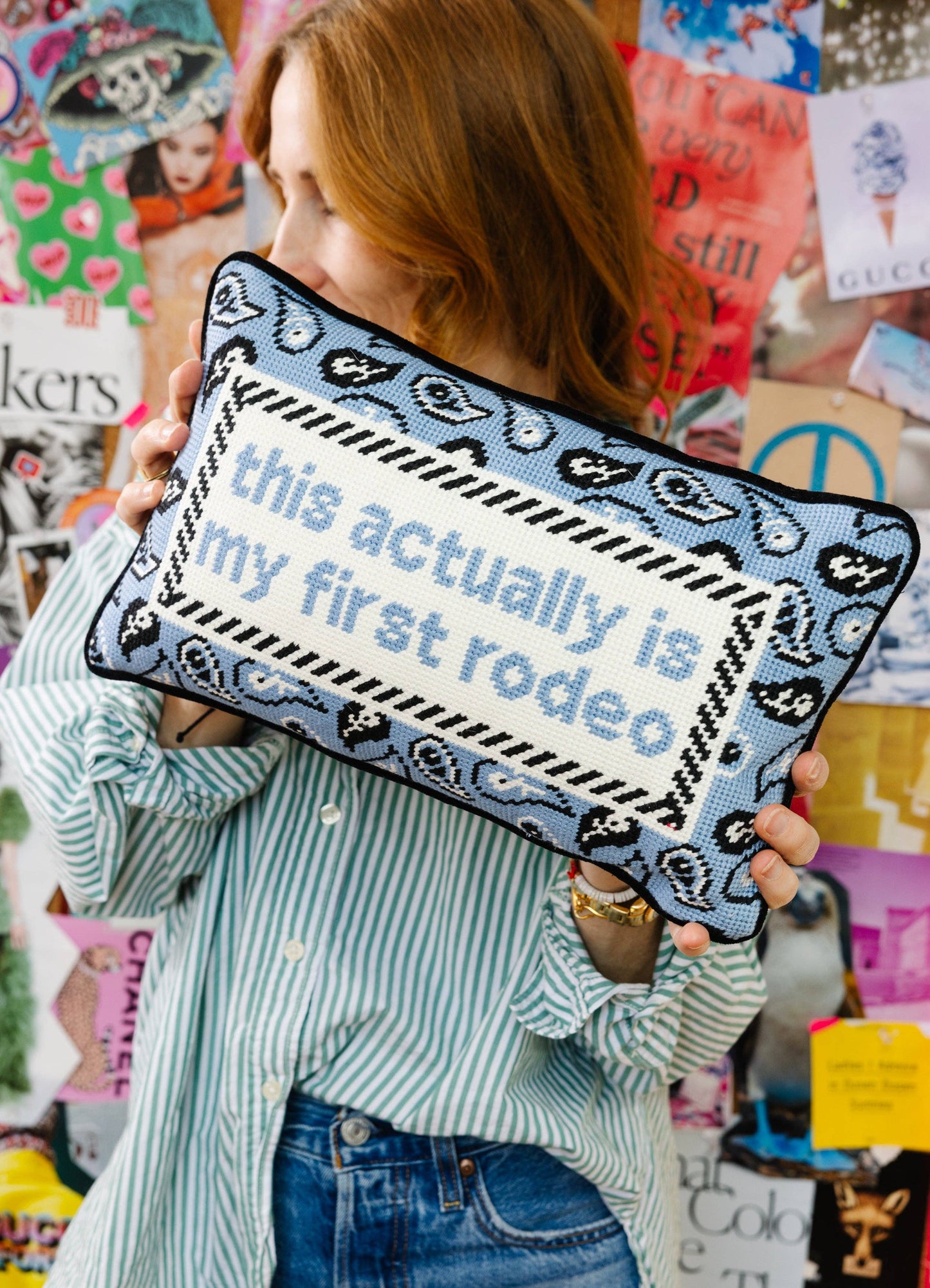 First Rodeo Needlepoint Pillow