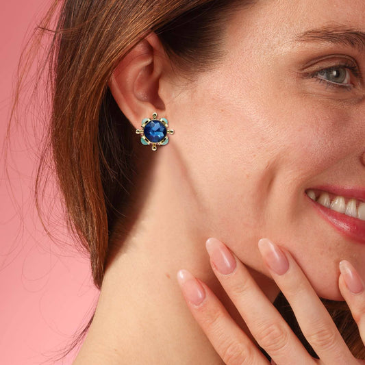 Sapphire and Blue Chalcedony Sputnik Earrings