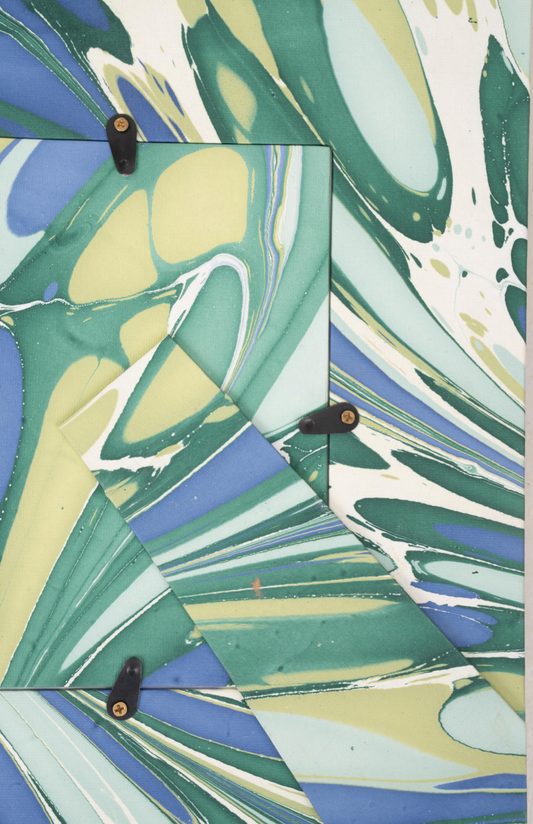 Green and Blue Hand-Marbled Large Wall Picture Frame