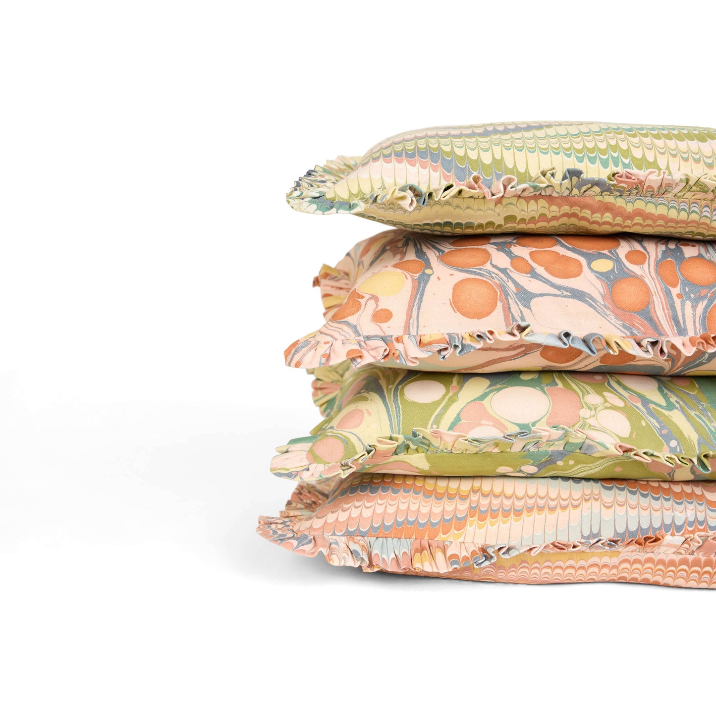 MARBLED RUFFLED CUSHION COVER - MOSS BUBBLE