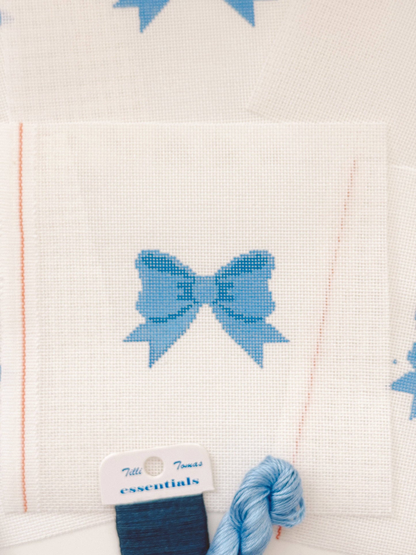 Blue Bow Coquette Needlepoint Canvas, 18 Mesh, 2"x3”