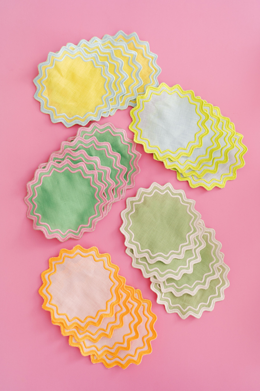 Wavy Coasters - Yellow w/ Blue Trim