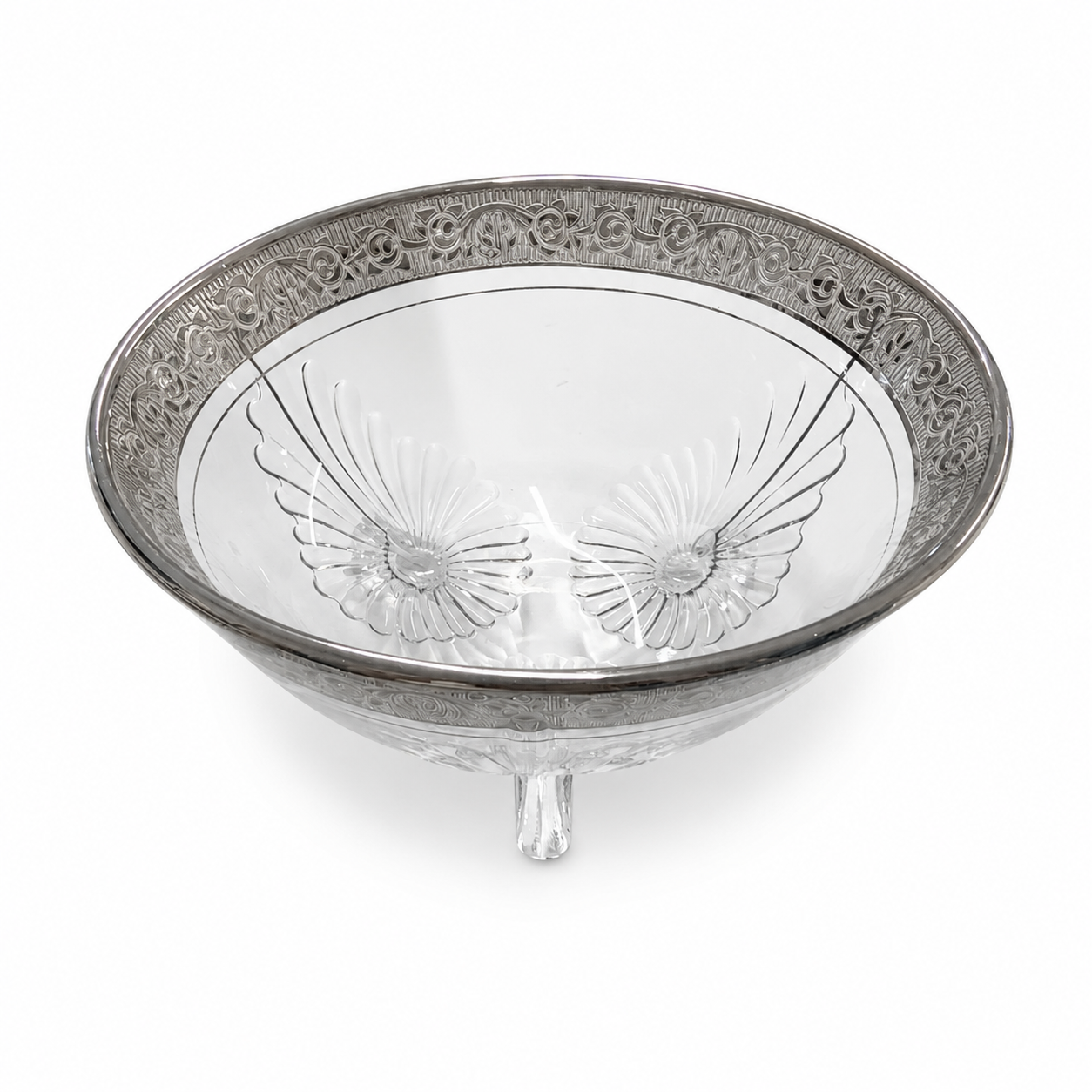 Vintage Silver-Overlay Footed Glass Bowl