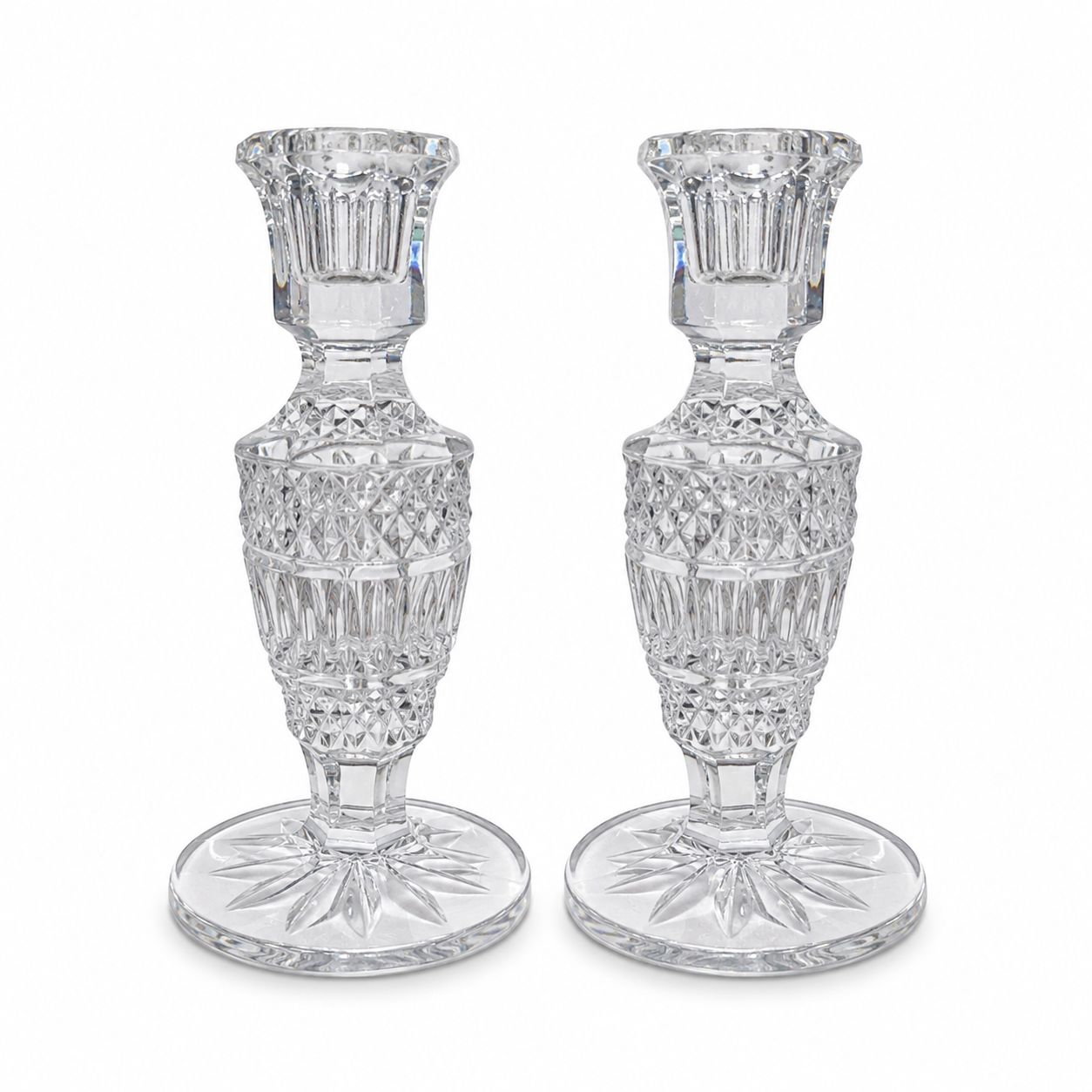Vintage Cut-Glass Candlesticks, Pair