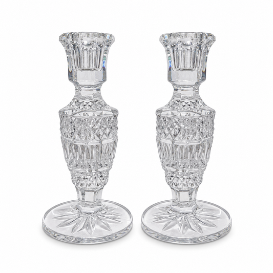 Vintage Cut-Glass Candlesticks, Pair
