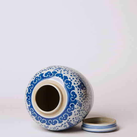 Polka Dots Butterfly Blue and White Porcelain Round Jar