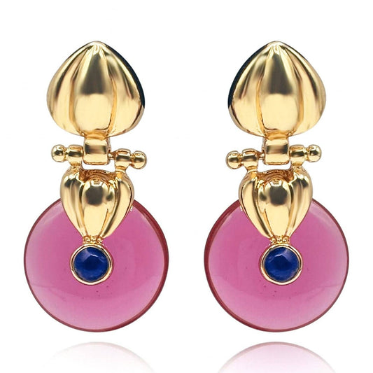 Gold Drop Earring With Pink Tourmaline