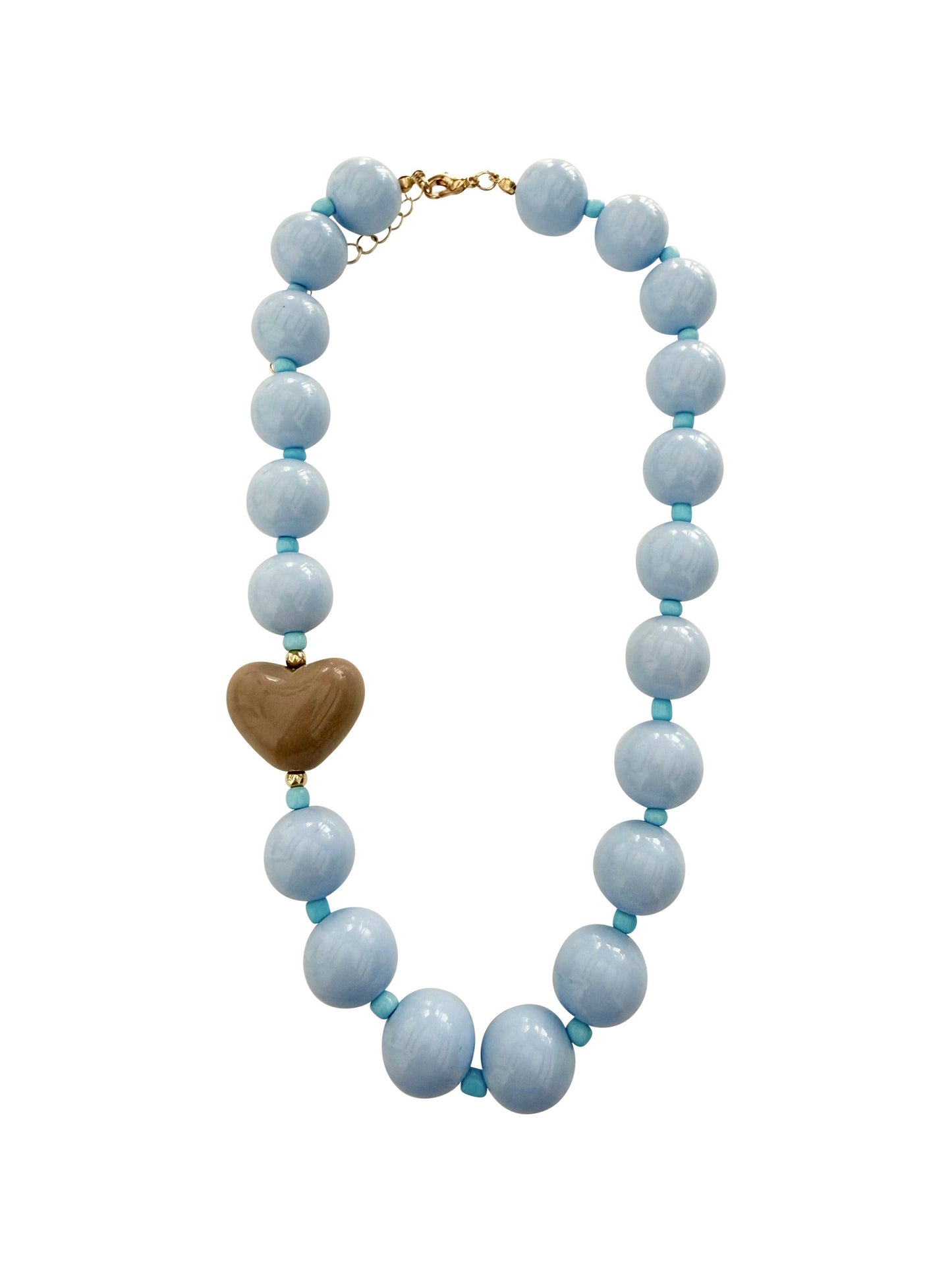 Judy Chunky Beaded Heart Necklace - Blue/Brown Mix