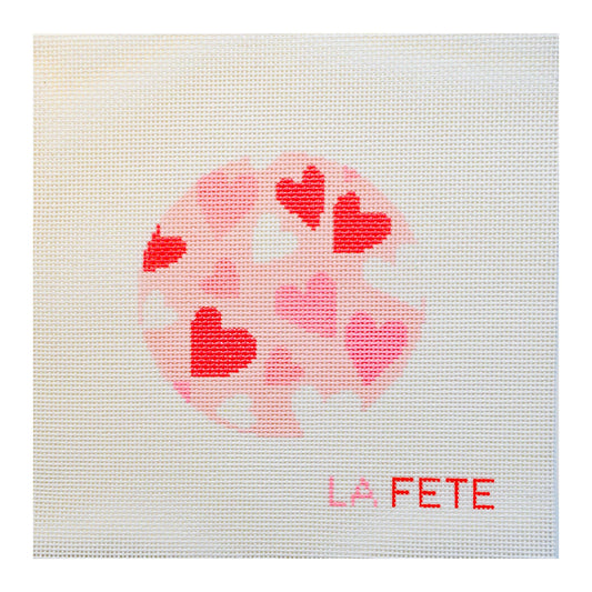 Heart Love Round with Glitter Hand Painted Needlepoint Canvas - Valentine's Day Collection