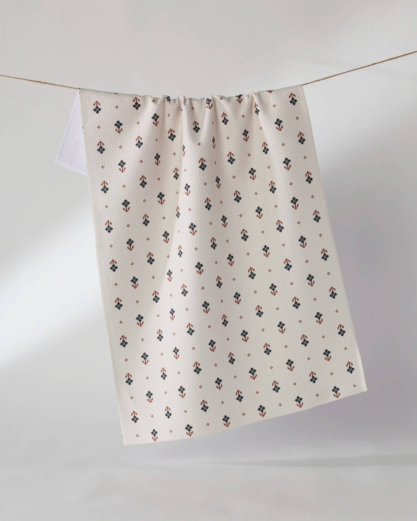 Geometry - Folk Pixel White Tea Towel