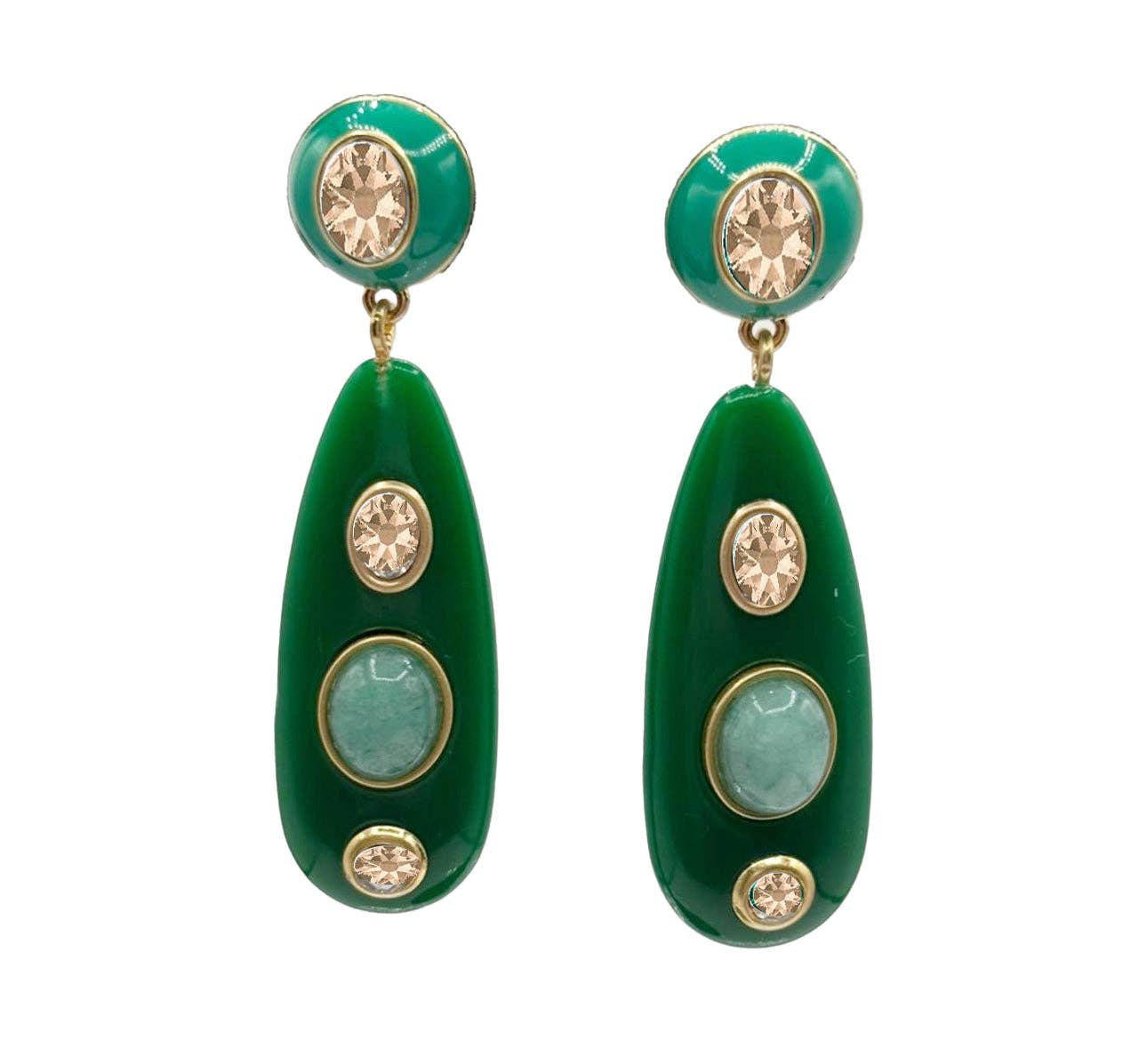Sofia Green Earrings With Light Amethyst Crystal Stones