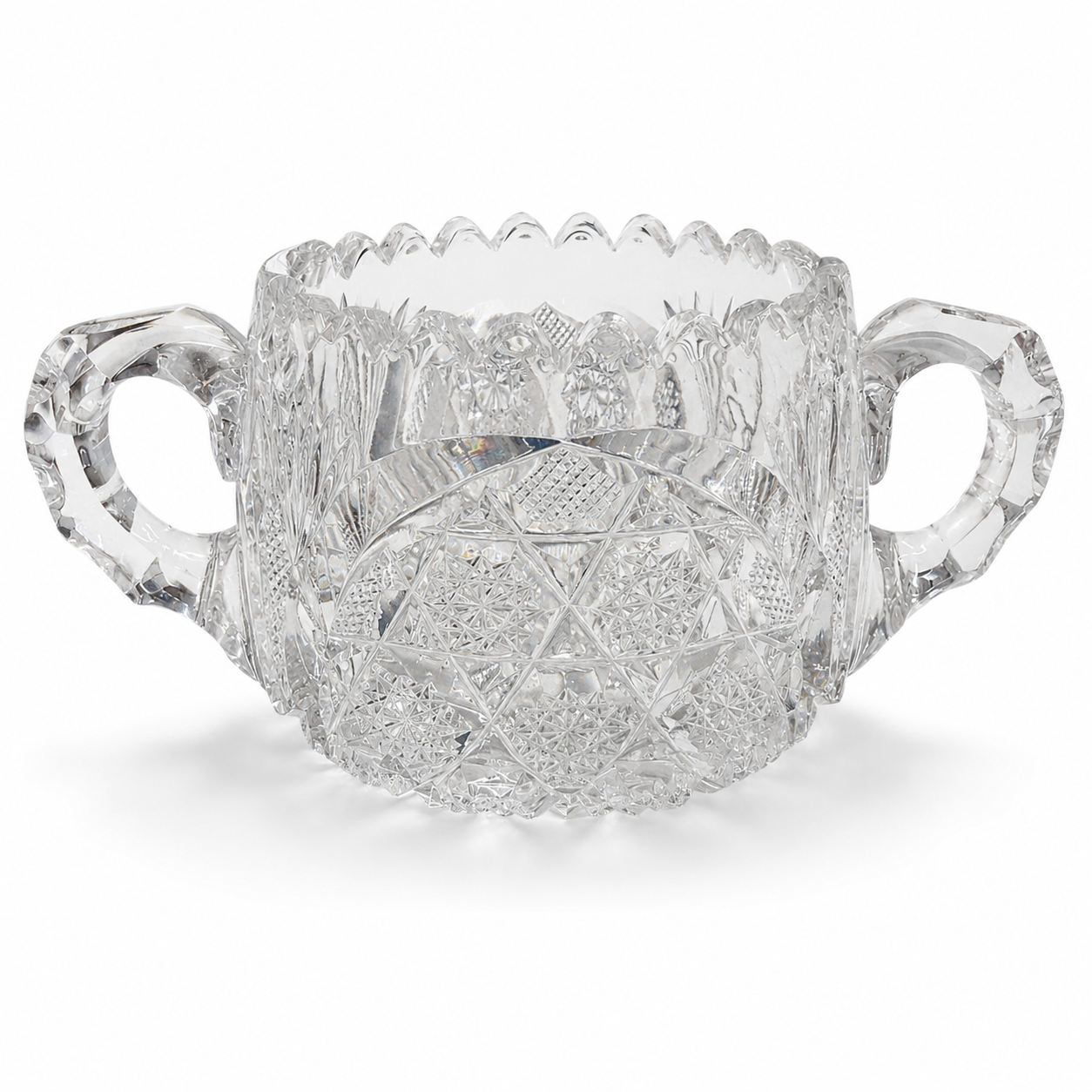 Vintage Large Two-Handled Cut-Crystal Bowl