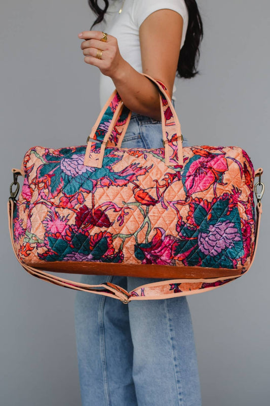 Light Orange & Multicolored Floral Duffel