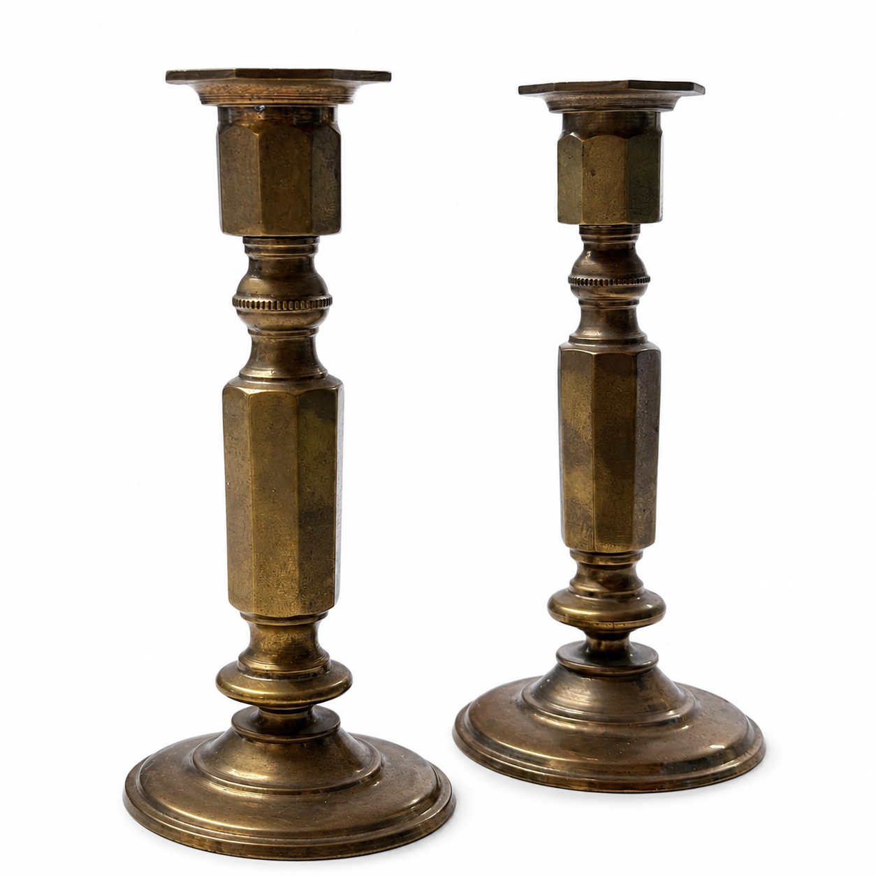 Vintage Georgian-Style Brass Candlesticks, Pair