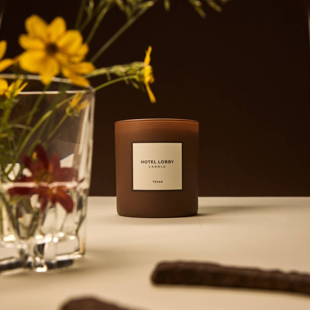Hotel Lobby Candle - Texas - Leather Cedarwood Luxury Soy Candle - 9.75 oz