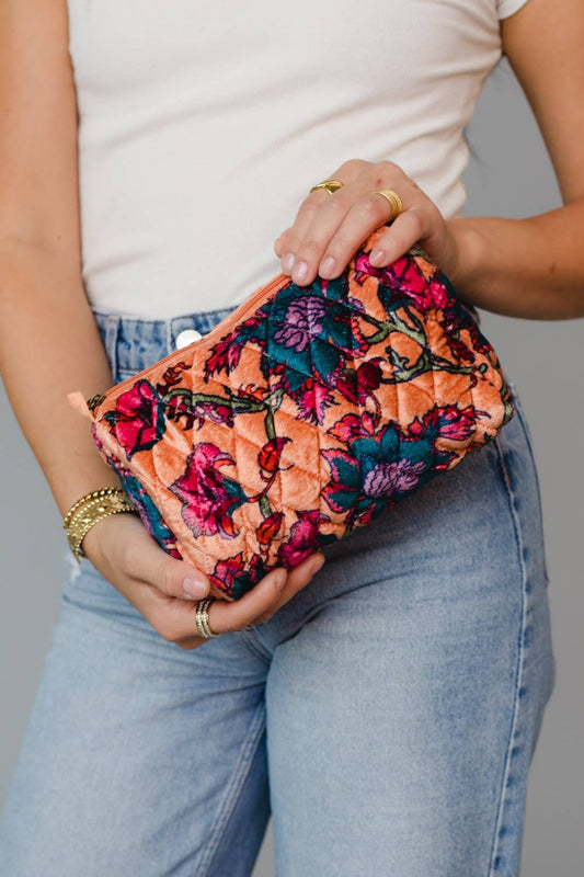 Light Orange & Multicolored Floral Travel Pouch