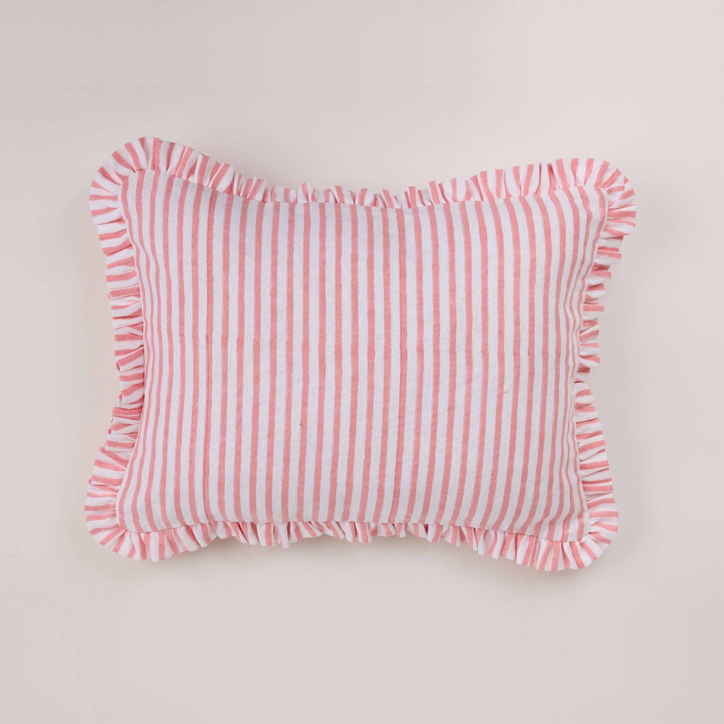 BLOCK PRINTED RUFFLE PILLOW-  BENGAL STRIPE