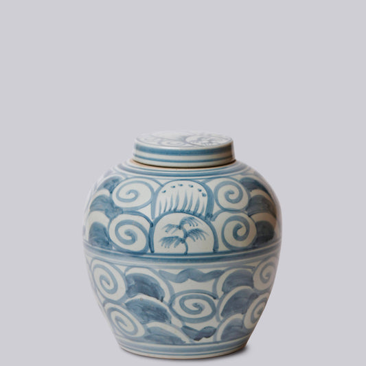 Curlicue Blue and White Porcelain Storage Jar