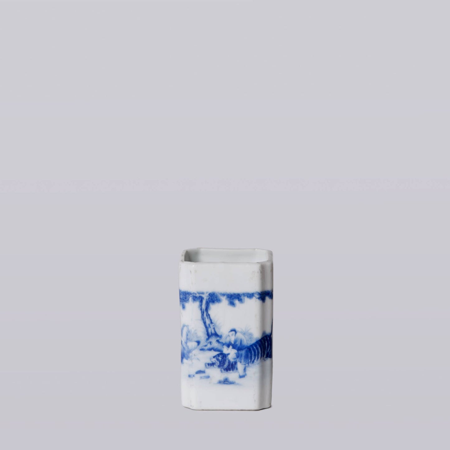 Blue and White Porcelain Tiger Square Vase