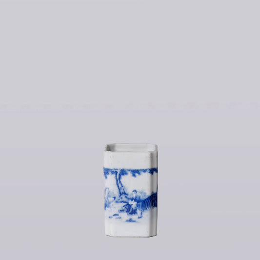 Blue and White Porcelain Tiger Square Vase