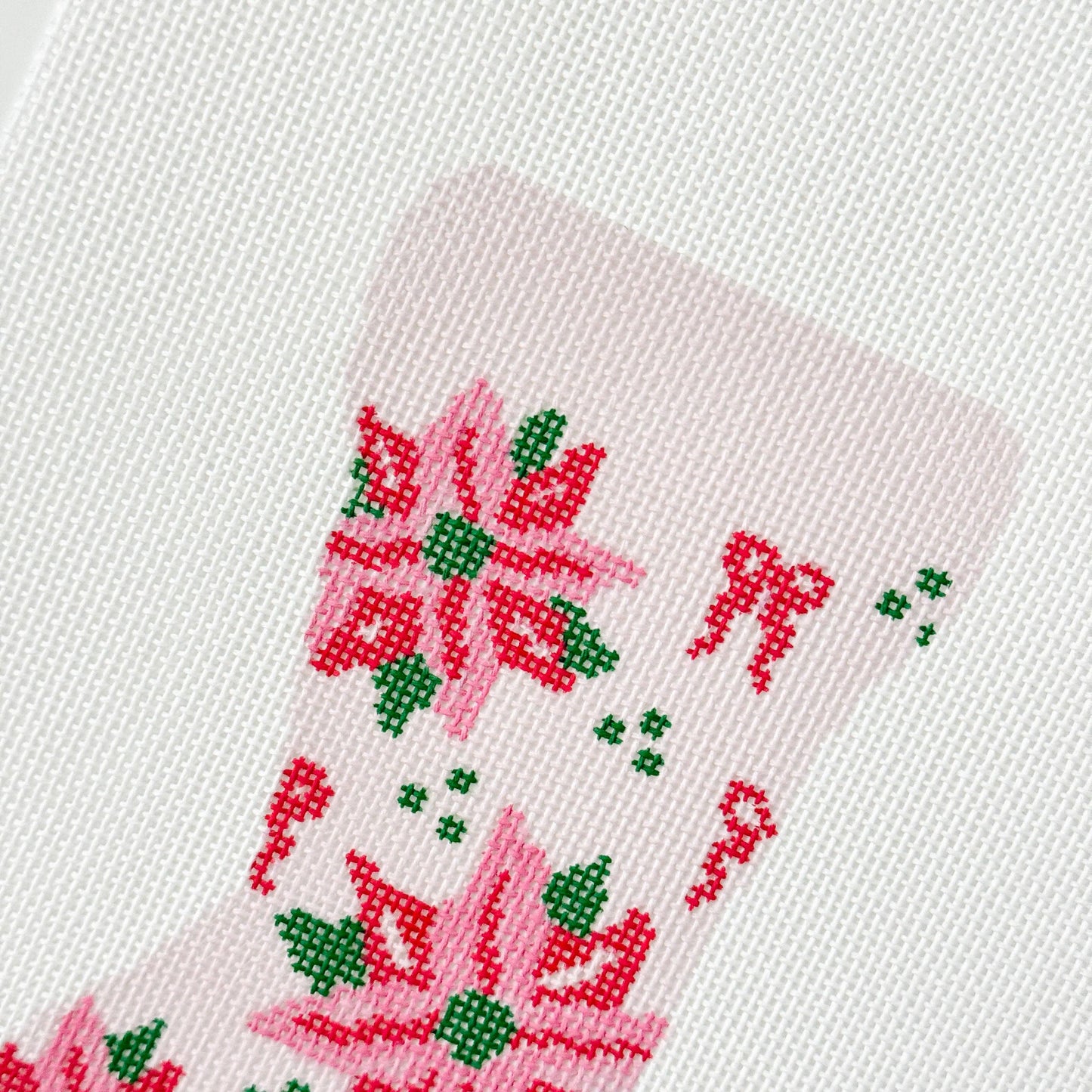 Poinsettia Bow Mini Stocking 18 Mesh Hand Painted Needlepoint Canvas 6”x3”