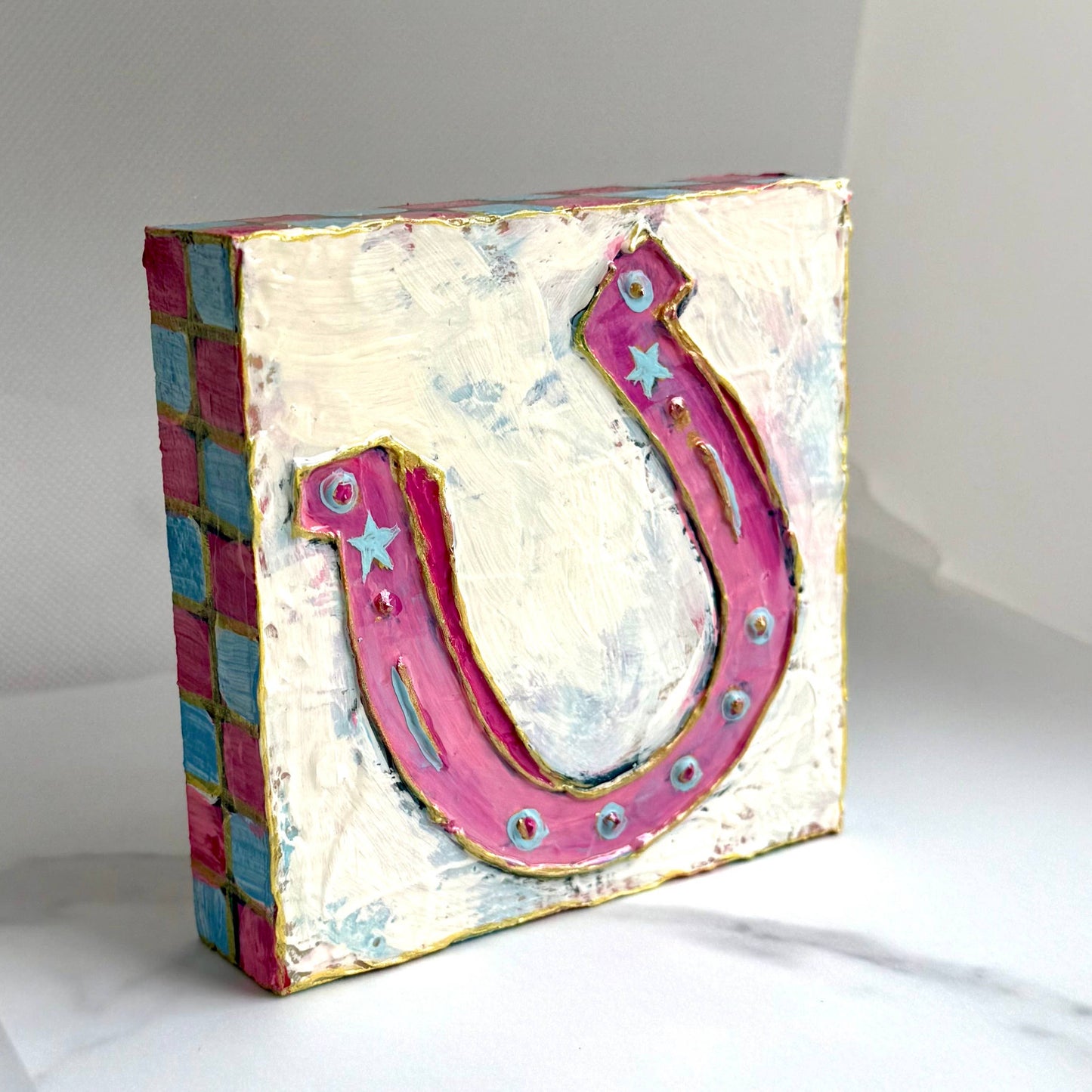 Horseshoe Pastel Textured Handpainted Wood Art