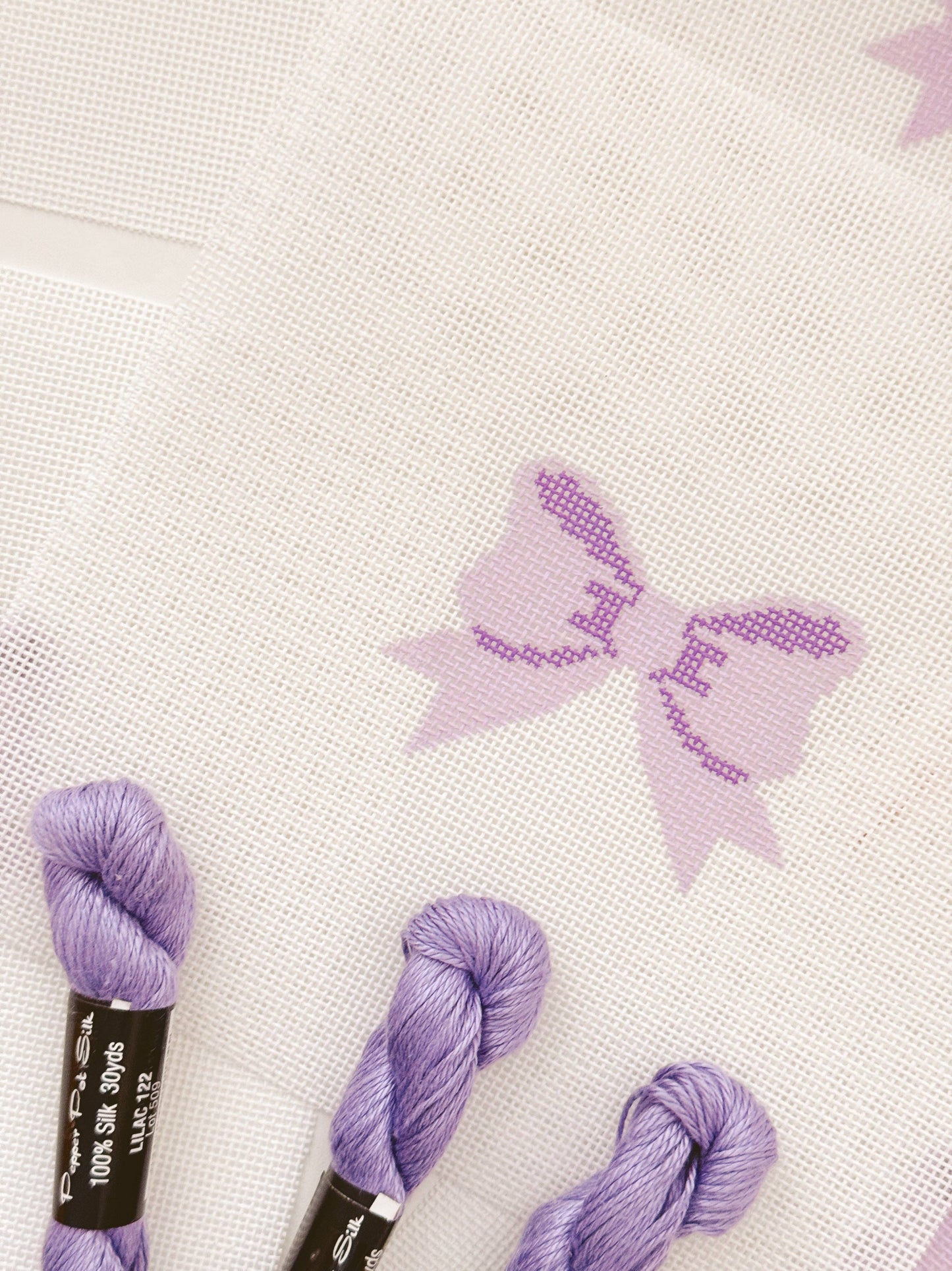 Purple Bow Coquette Needlepoint Canvas, 18 Mesh, 2"x3” Bow