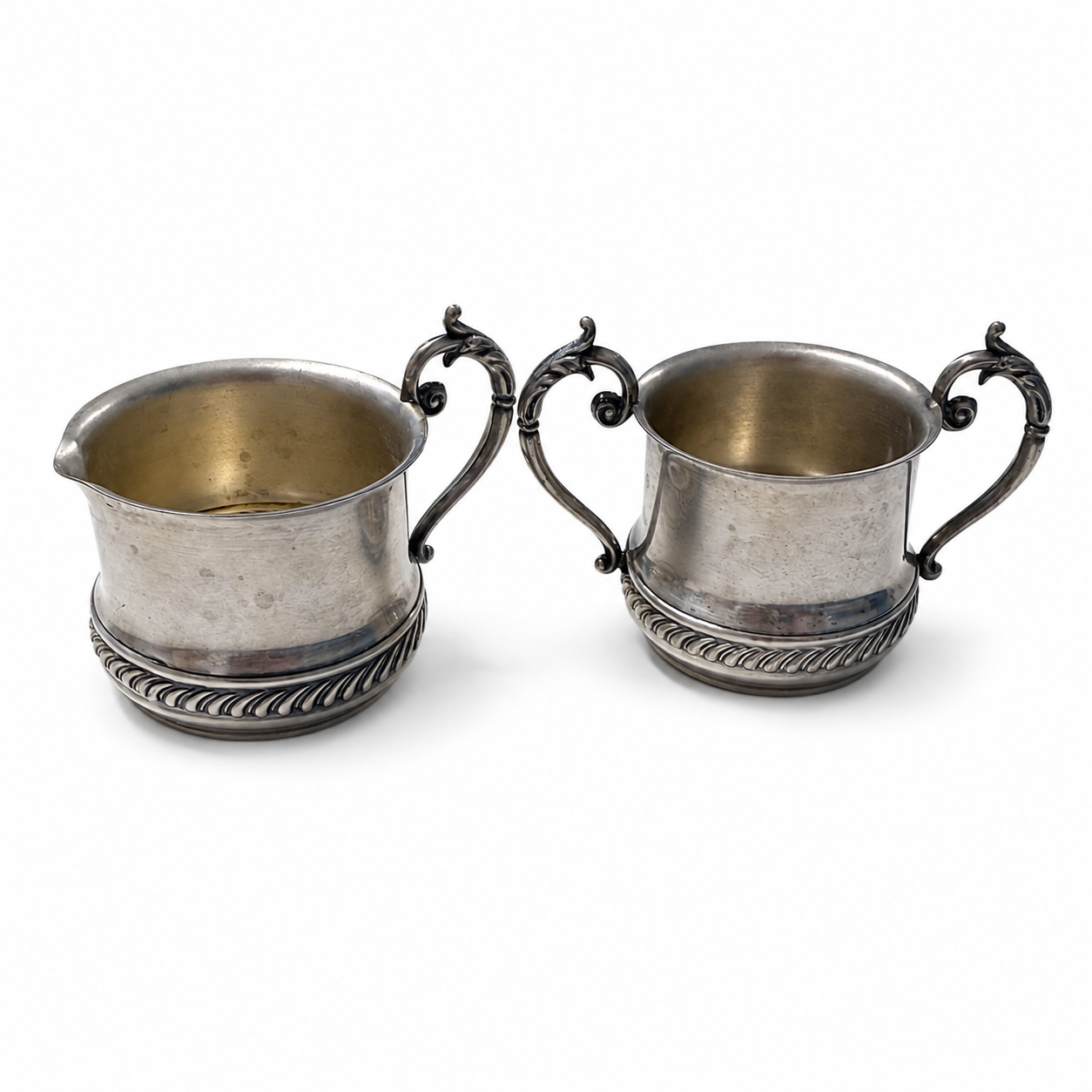 Vintage Silver-on-Copper Cream and Sugar Set