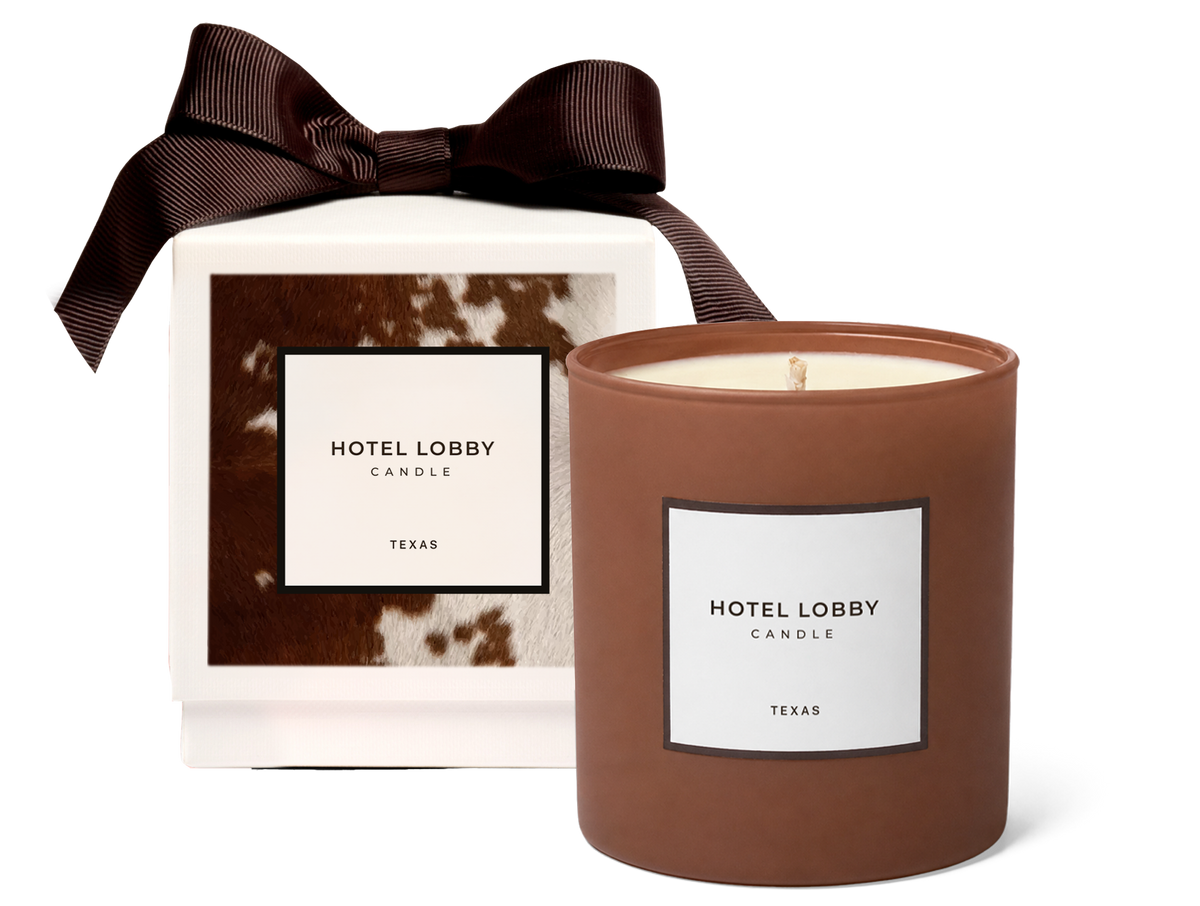 Hotel Lobby Candle - Texas - Leather Cedarwood Luxury Soy Candle - 9.75 oz