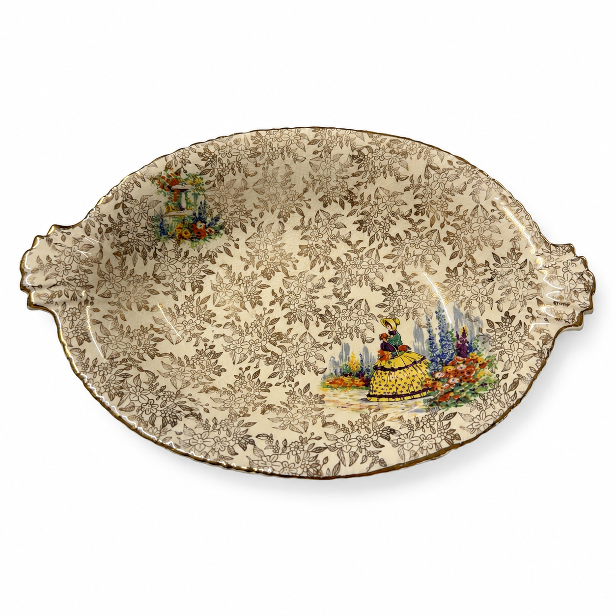 Vintage Floral Chintz Handled Serving Platter