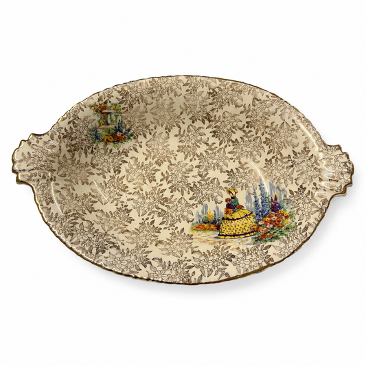 Vintage Floral Chintz Handled Serving Platter