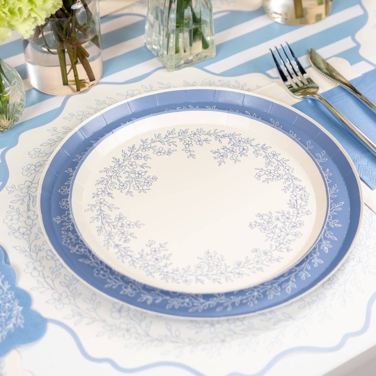 Floral Elegance Blue Dinner Plate