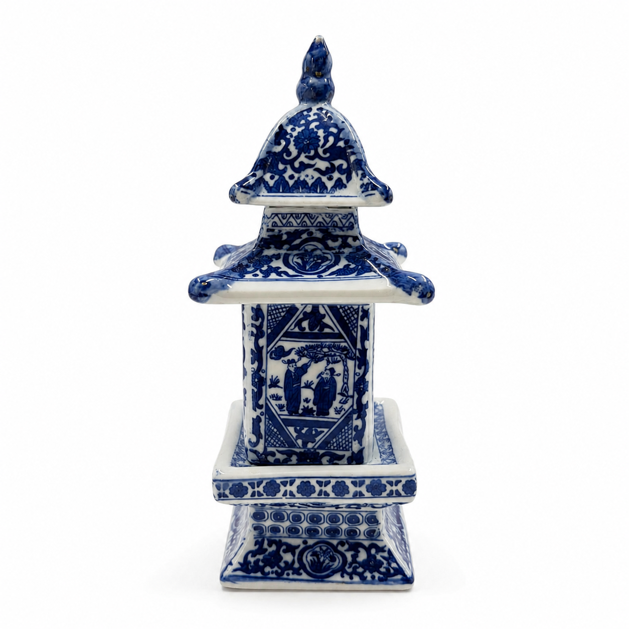 Vintage Blue-and-White Porcelain Pagoda Box