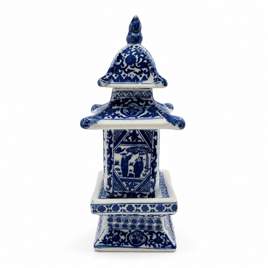 Vintage Blue-and-White Porcelain Pagoda Box