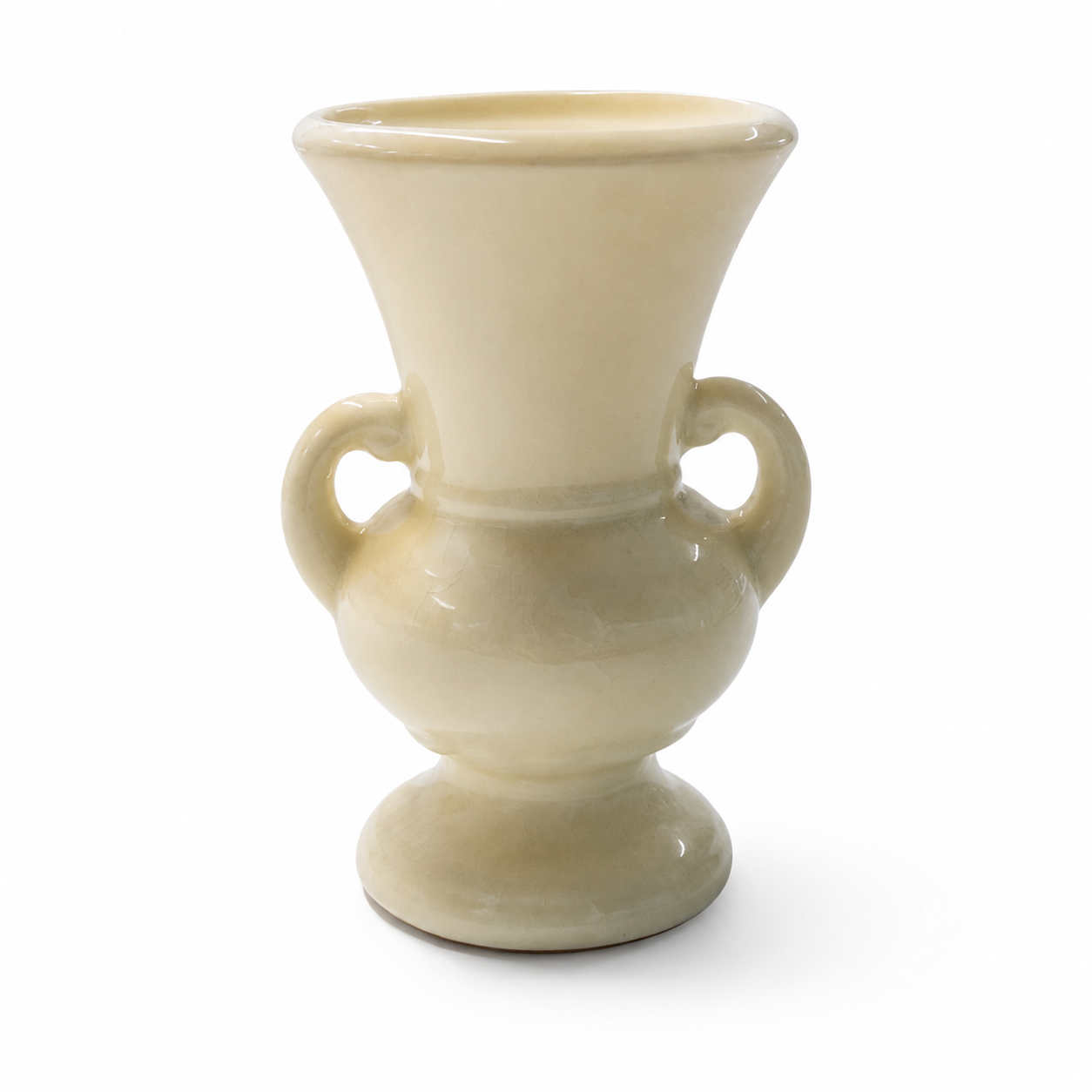 Vintage Cream Glazed Two-Handled Urn Vase