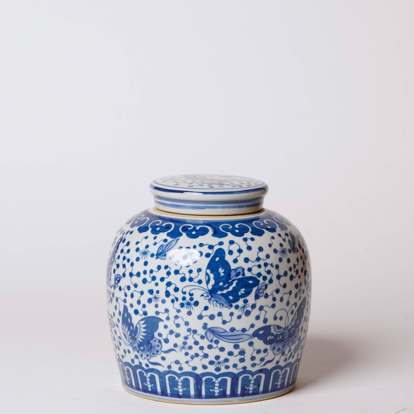 Polka Dots Butterfly Blue and White Porcelain Round Jar