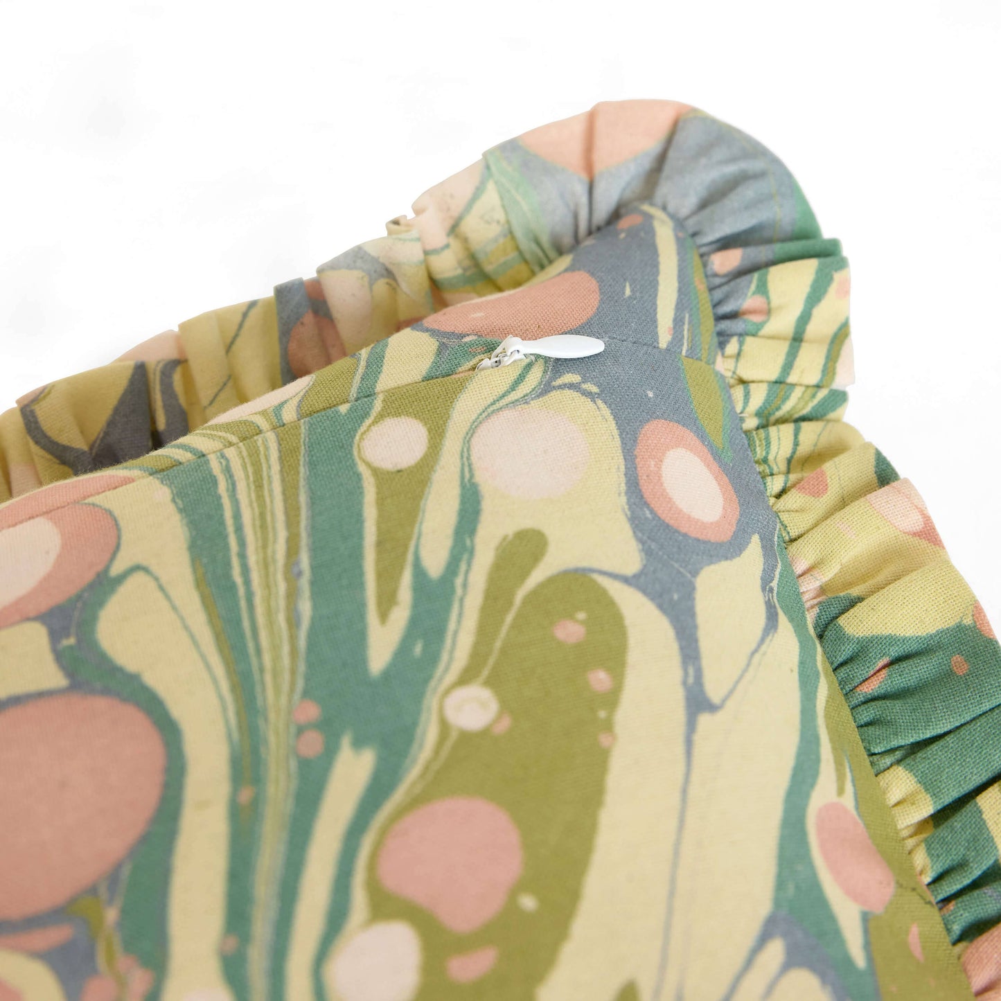 MARBLED RUFFLED CUSHION COVER - MOSS BUBBLE