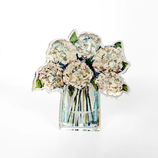 Hydrangeas in Cream Acrylic Floral Bitty Block