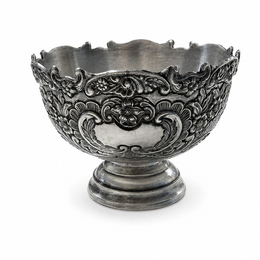 Vintage Ornate Silver-Tone Pedestal Bowl